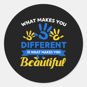 Sticker Rond Dehors Syndrome Jour Sensibilisation Ruban T21 Jou