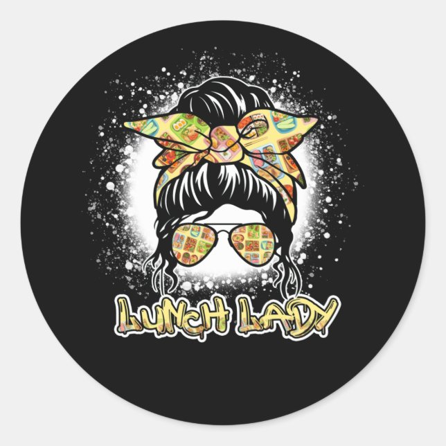 Sticker Rond Déjeuner blanchi dame Messy Cheveux Bun Déjeuner d (Devant)