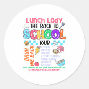 Sticker Rond Déjeuner Dame Retour À L'École Tour Cafétéria Équi