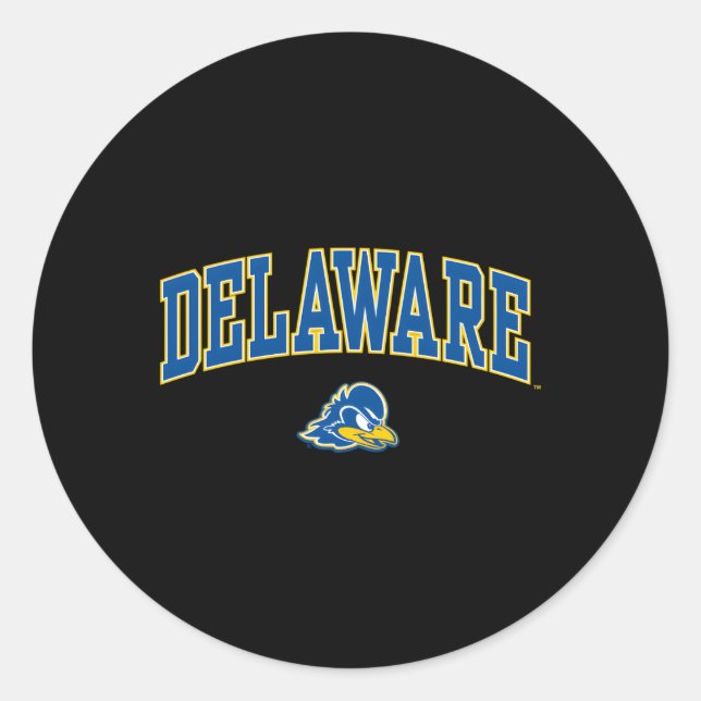 Sticker Rond Delaware Fightin' Blue Hens Arche sur Heather Grey (Devant)