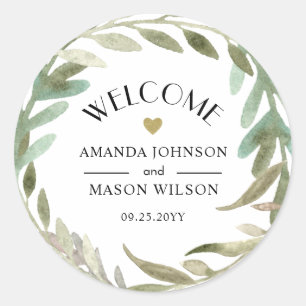 Sticker Rond Délicat Aquarelle Verdure Mariage Accueil