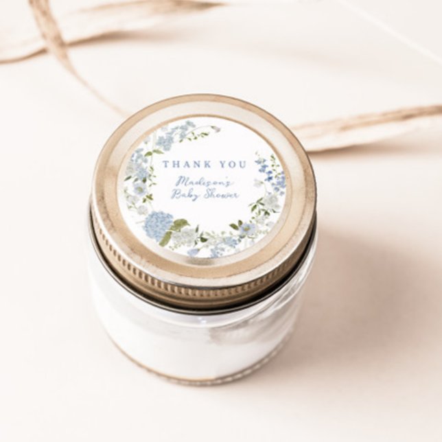 Sticker Rond Délicat Baby shower Floral Bleu (Créateur téléchargé)