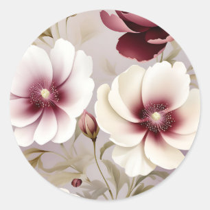 Sticker Rond Délicat Bourgogne Botanique Floral