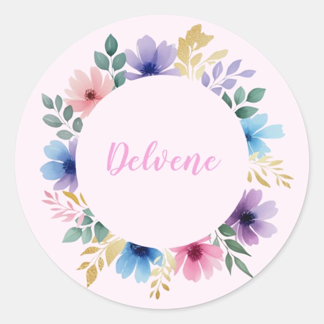 Sticker Rond Délicate couronne florale (Devant)