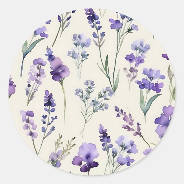 Sticker Rond Delicate Lavender Dream aquarelle Floral (Devant)