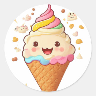 Sticker Rond Délicieuse crème glacée souriante