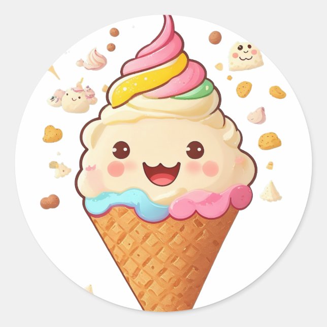 Sticker Rond Délicieuse crème glacée souriante (Devant)