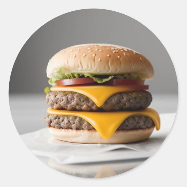 Sticker Rond Délicieux Cheeseburger sur les tissus (Devant)