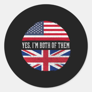 Sticker Rond Demi-Américain Demi-Britannique Drapeau Usa Royaum