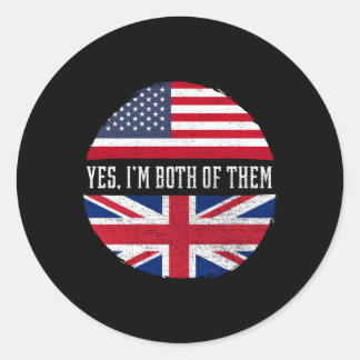 Sticker Rond Demi-Américain Demi-Britannique Drapeau Usa Royaum