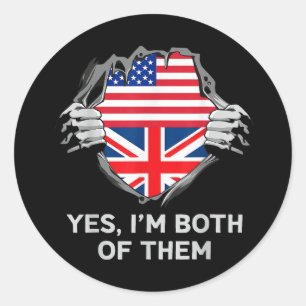 Sticker Rond Demi-Américain Moitié Anglais USA Angleterre Drape