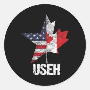 Sticker Rond Demi-canadien Américain Drapeau Canada États-Unis