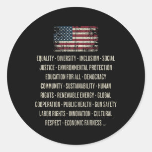 Sticker Rond Démocrates Valeurs Égalité Diversité Education Pre