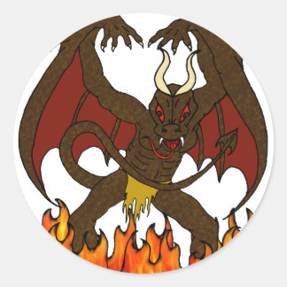 Sticker Rond Démon ailé et flammes d'enfer