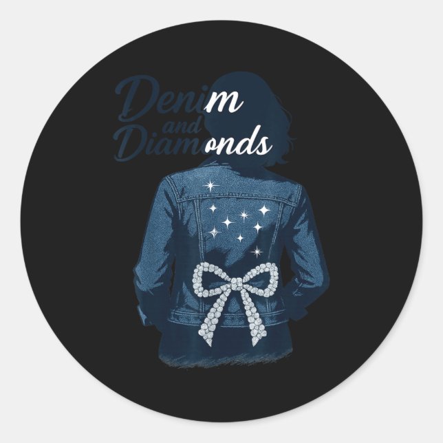 Sticker Rond Denim And Diamonds Bow Ladies Girls Jeans Women  (Devant)
