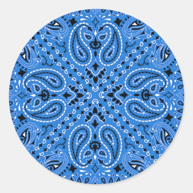 Sticker Rond Denim Blue Paisley Western Bandana Scarf (Devant)