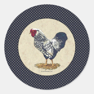Sticker Rond Denim de coq de Wyandotte lacé par argent