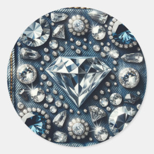 Sticker Rond Denim & Diamonds Bling Gemstone Glam Jewes