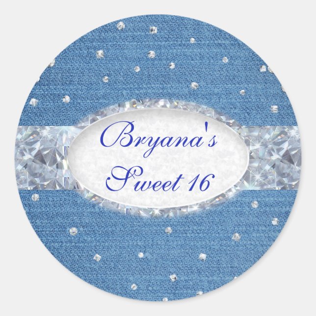 Sticker Rond Denim & Diamonds Glam Scattered Bling Favoriser (Devant)