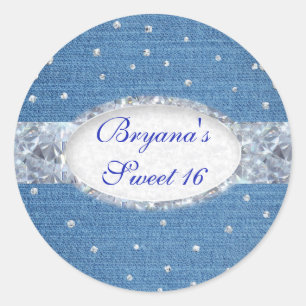 Sticker Rond Denim & Diamonds Glam Scattered Bling Favoriser