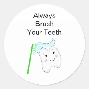 Sticker Rond Dent Avec Brosse À Dos Rappel Dentaire