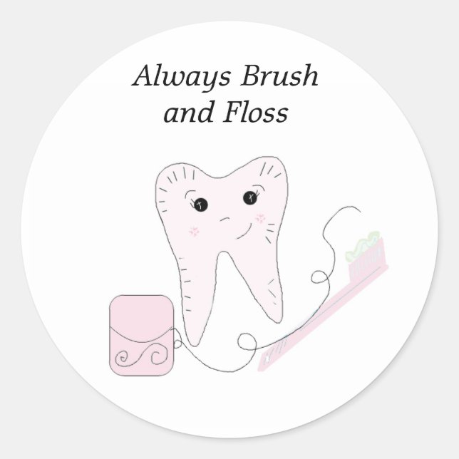 Sticker Rond Dental Floss and Tooth Design (Devant)