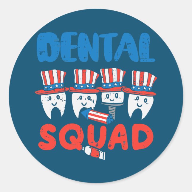 Sticker Rond Dental Squad US Drapeau Dents mignon 4 Juin (Devant)