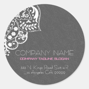 Sticker Rond Dentelle blanche Gris floral Damas