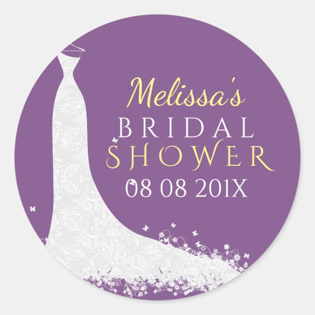 Sticker Rond Dentelle Blanche Mariage Robe Sur Violet (Devant)