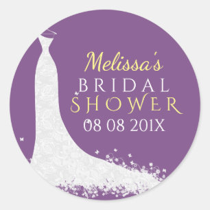 Sticker Rond Dentelle Blanche Mariage Robe Sur Violet