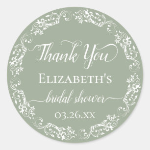 Sticker Rond Dentelle blanche sur vert sauge Remerciements pour