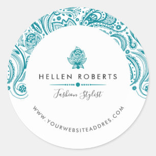 Sticker Rond Dentelle bleu turquoise