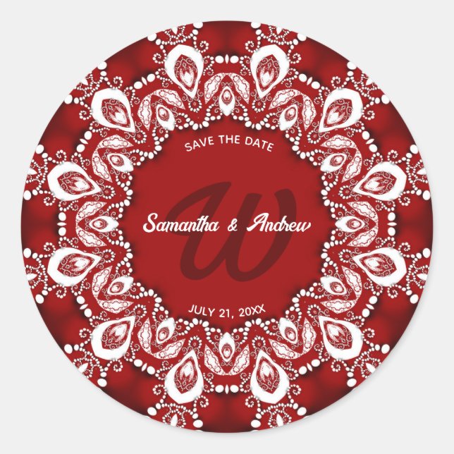 Sticker Rond Dentelle bohème rouge et blanche Enregistrer la da (Devant)