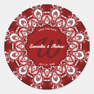 Sticker Rond Dentelle bohème rouge et blanche Enregistrer la da