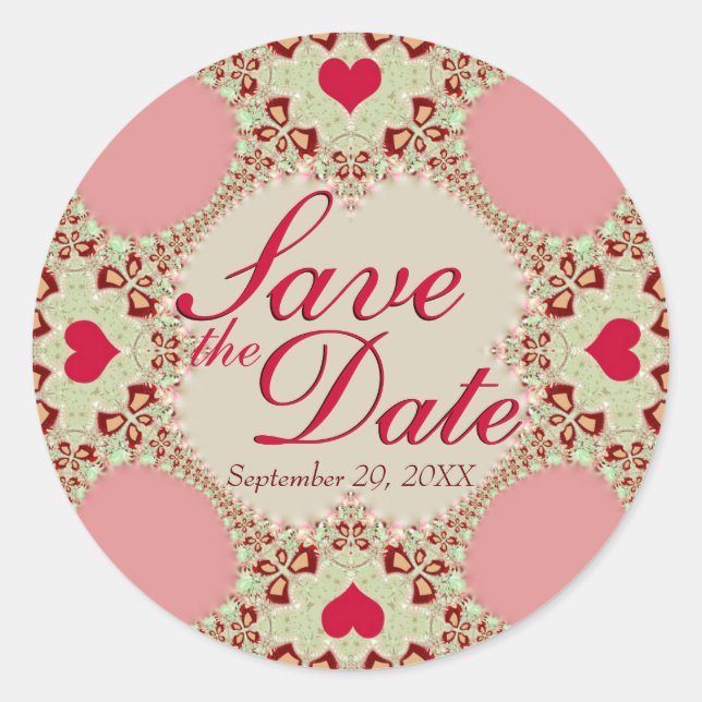 Sticker Rond Dentelle Coeur Pays Enregistrer la date (Devant)