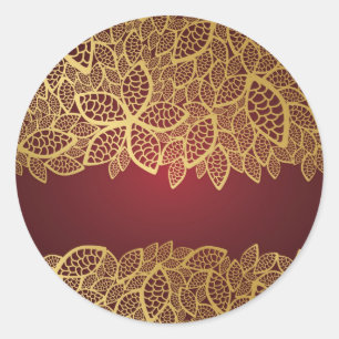 Sticker Rond Dentelle d'or de feuille sur l'arrière - plan