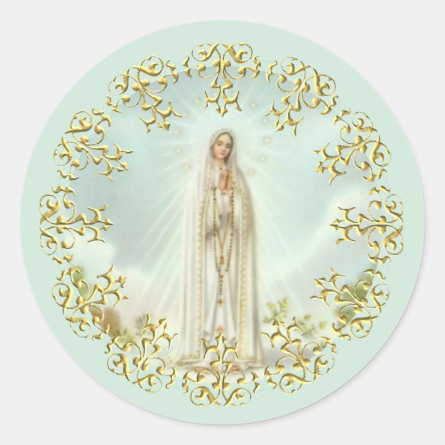 Sticker Rond Dentelle d'or de Notre-Dame de Fatima (Devant)