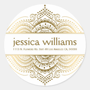 Sticker Rond Dentelle d'or Floral Paisley Conception géométriqu