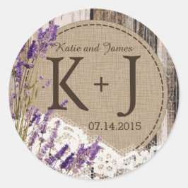 Sticker Rond Dentelle en bois Rustique Monogramme Mariage Étiqu