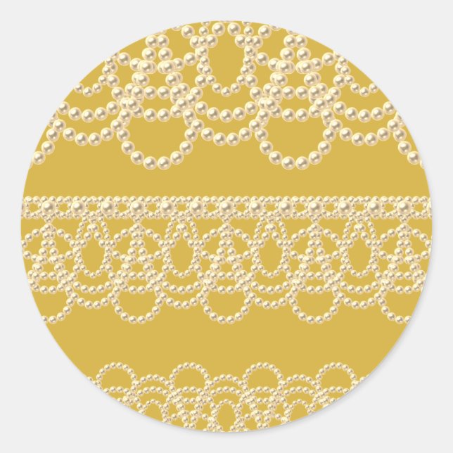 Sticker Rond Dentelle et Perles Or (Devant)