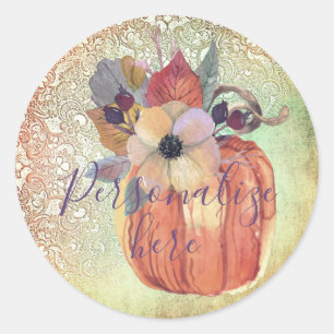 Sticker Rond dentelle fleurie citrouille chute élégante terre c
