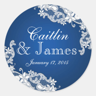 Sticker Rond Dentelle florale Sapphire bleu