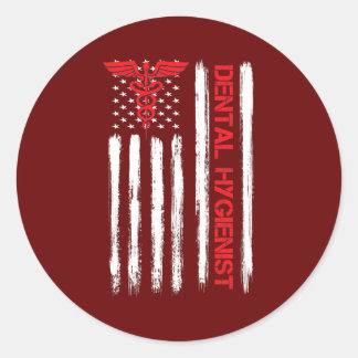 Sticker Rond Dentelle Hygiéniste Drapeau Américain Assistant RD