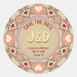 Sticker Rond Dentelle Monogramme Élégante Rose Douceur Country