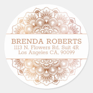 Sticker Rond Dentelle Rose-Or Florale Mandala Conception géomét