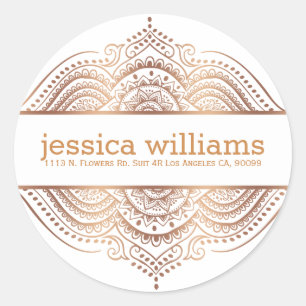 Sticker Rond Dentelle rose-or Flore Paisley Conception géométri