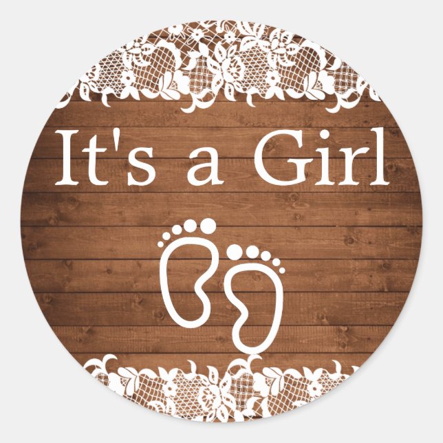 Sticker Rond Dentelle Rustique & Blanc C'EST UNE FILLE (Devant)