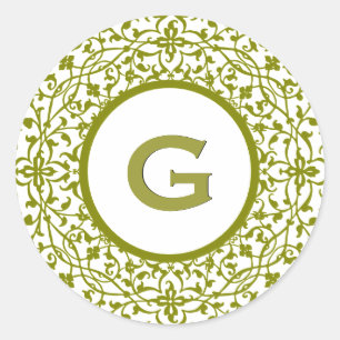 Sticker Rond Dentelle verte E monogramme ou toute lettre