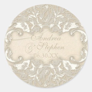 Sticker Rond Dentelle vintage Monogramme Baroque Etching Swirl