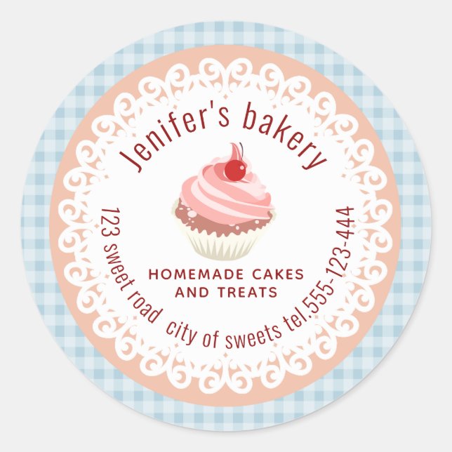 Sticker Rond Dentelles servies en dentelle fait maison cupcakes (Devant)